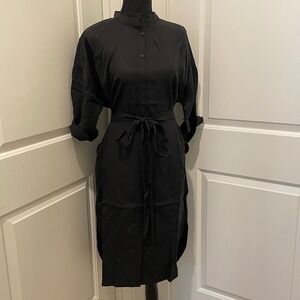 NWT TEREA by Andrea Pitter Black Button Front Belted Shirt Dress Size L